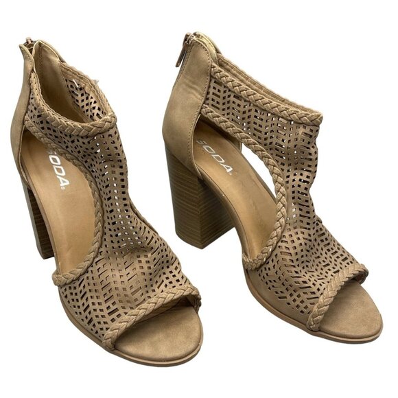 soda chunk high heel shoes open toed sides net brown size 8.5 back zip READ new - Picture 1 of 9